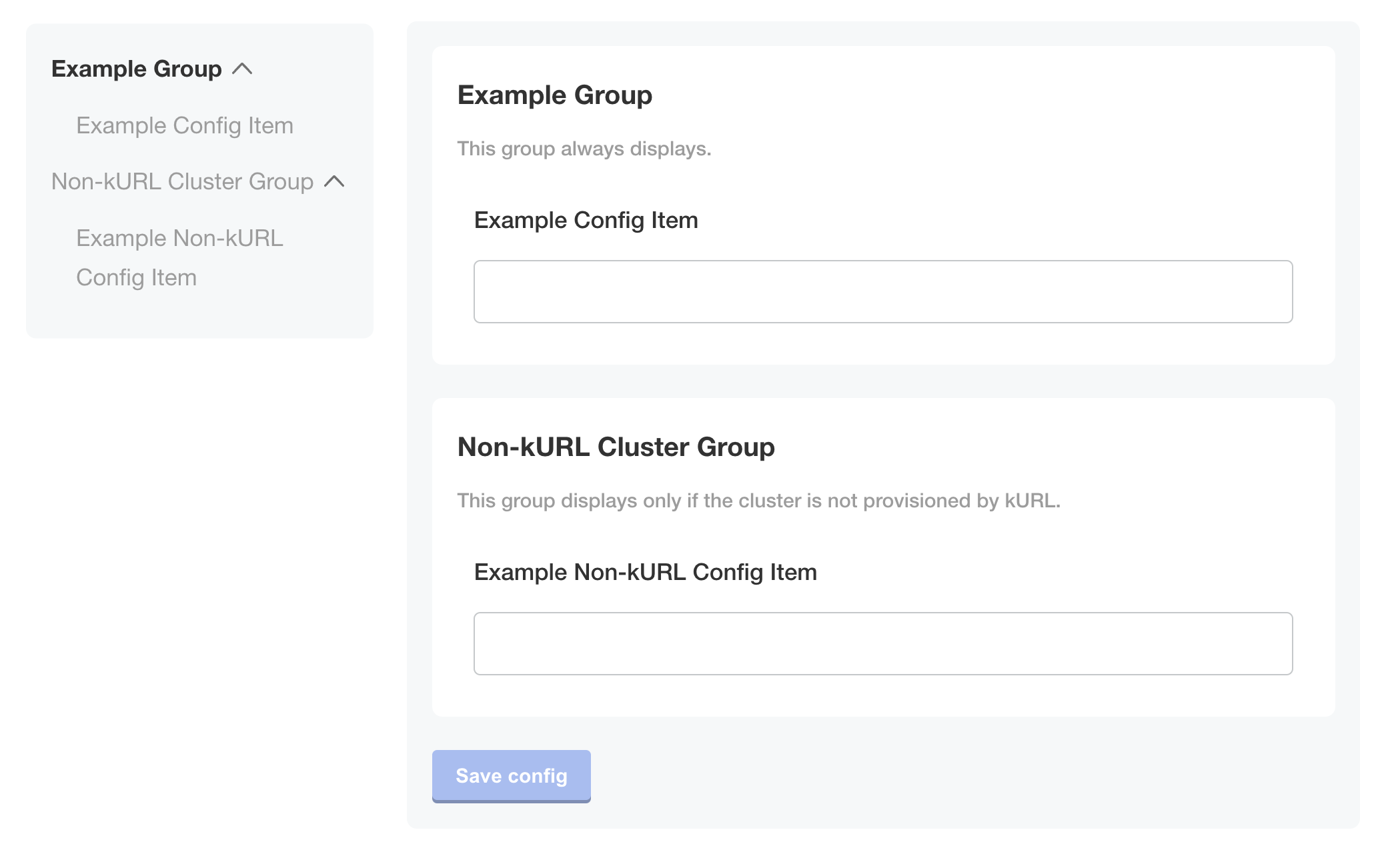 Config page displays both groups from the example